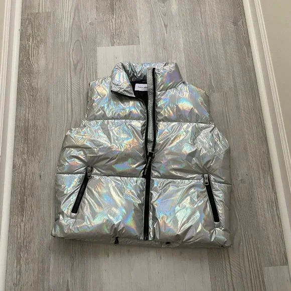 đź’–MEGA SALEđź’–Calvin Klein Men's CJCV7010 IRD Puffer Silver Sleeveless Zipper - Picture 5 of 15